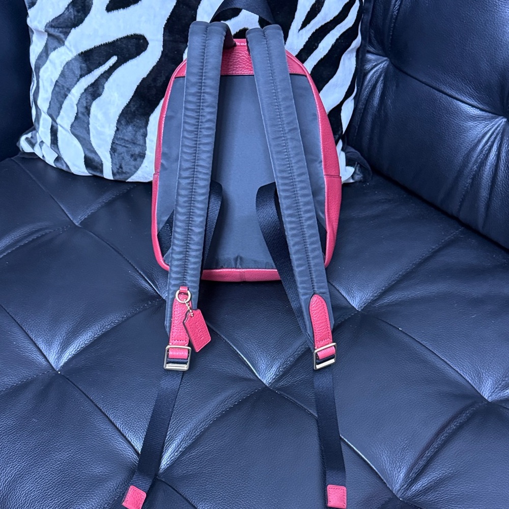Coach Red Leather Backpack with Black Straps - Picture 10 of 13